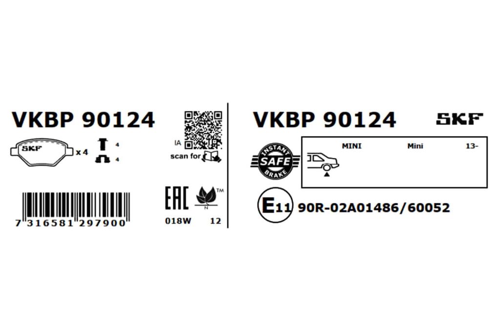 Jeu de 4 plaquettes de frein SKF ref. VKBP 90124